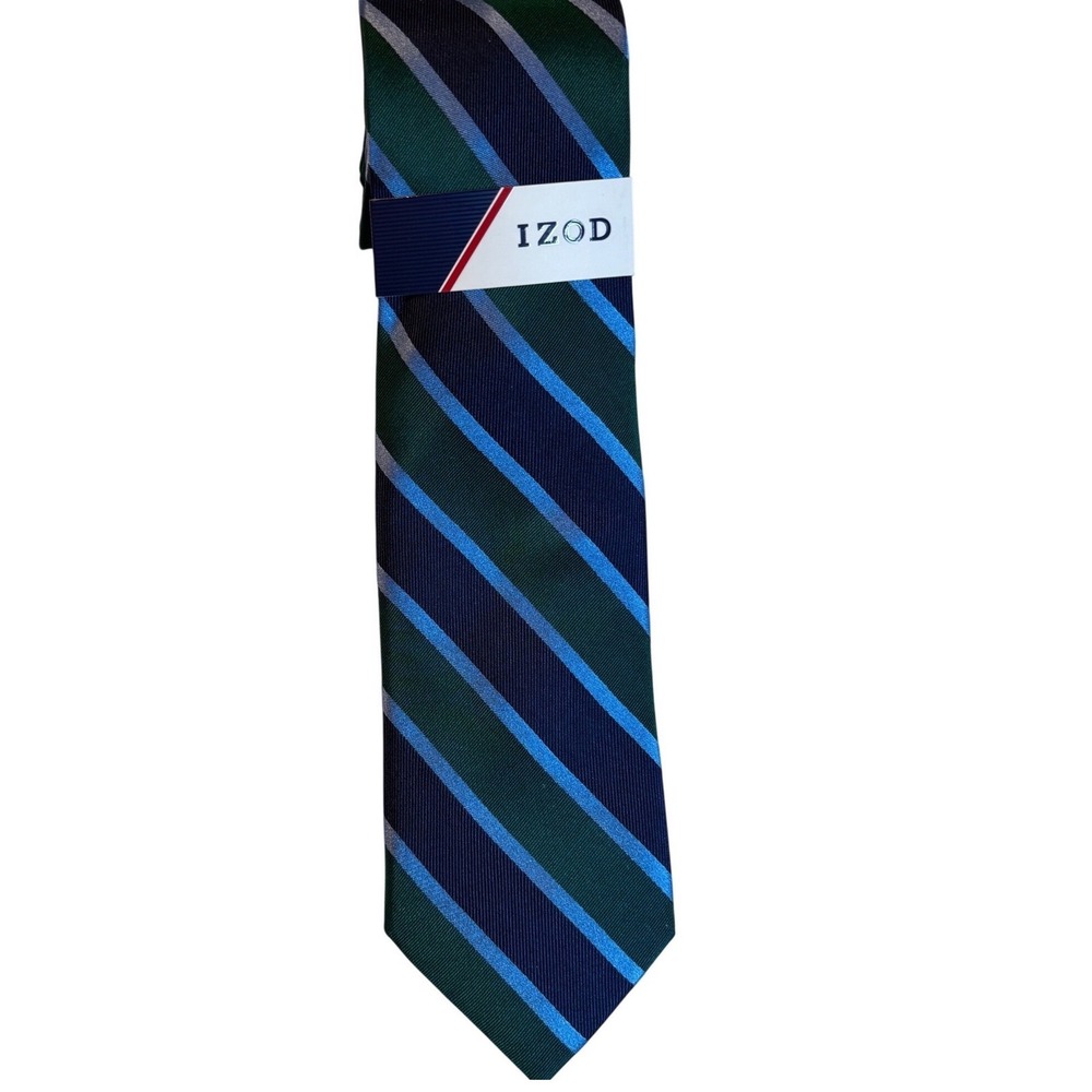 IZOD‎ Men's Silk Izod Jingle Stripe Fl tie in green, navy, and light blue NWT